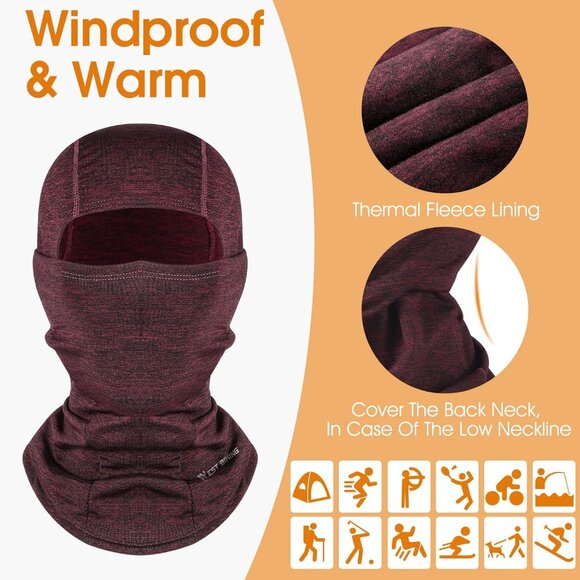 Balaclava Face Mask Windproof Thermal Hooded Hat for Men and Women Polyester - Picture 3 of 9